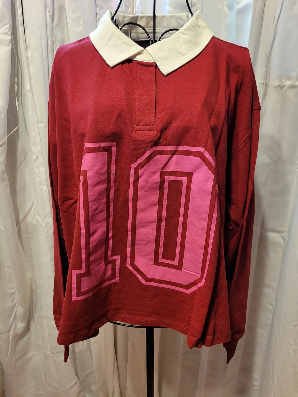 Mighty Fine Red Crop Rugby Top with Pink '10' Graphic - Picture 1 of 3